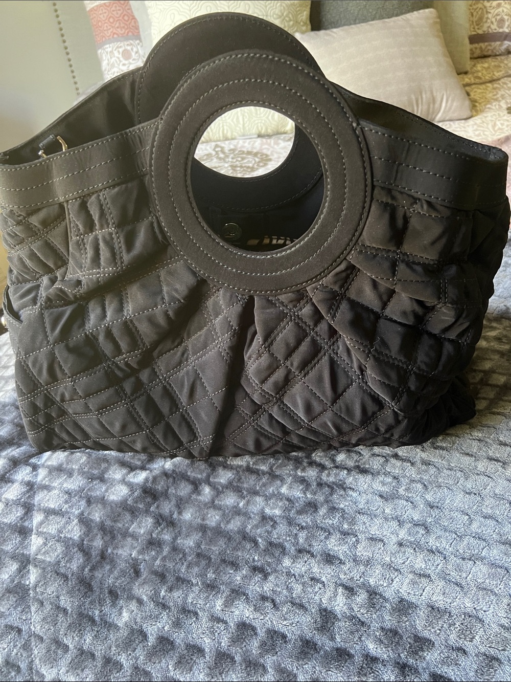 Vera Bradley Black Quilted Tote with Circular Cutout Handles